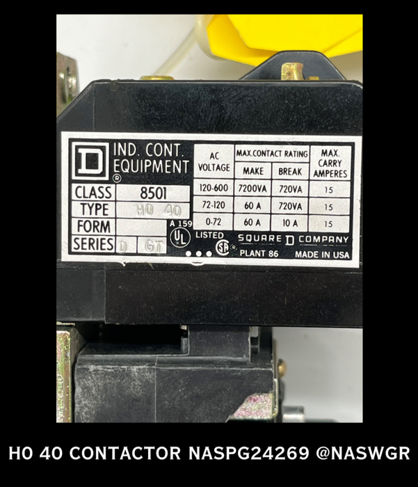 H0 40 CONTACTOR ~ SQUARE D H0 40 CONTACTOR