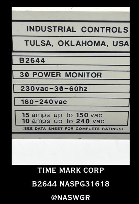 B2644 ~ Time Mark Corp.  B2644 3 PHASE POWER MONITOR