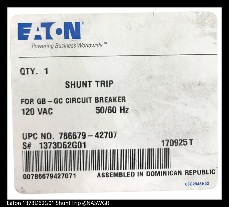 Eaton 1373D62G01 Shunt Trip ~ 120 VAC ~ Unused Surplus