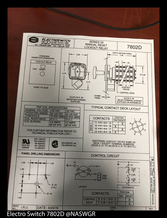 7802D - Electro Switch - 125 VDC Switch