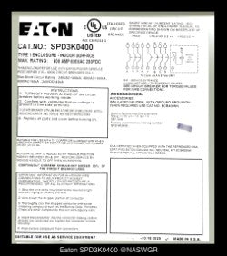 Eaton SPD3K0400 Circuit Breaker Enclosure - 400A/600V/NEMA 1 - Unused