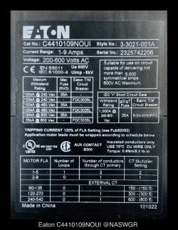Eaton C4410109NOUI Motor Insight Overload Monitoring Relay -  1–9 A, 120vAC