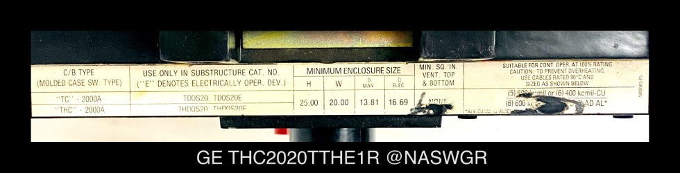 GE Power Break THC2020TTHE1R Breaker (E/O,D/O) - 2000 Amp