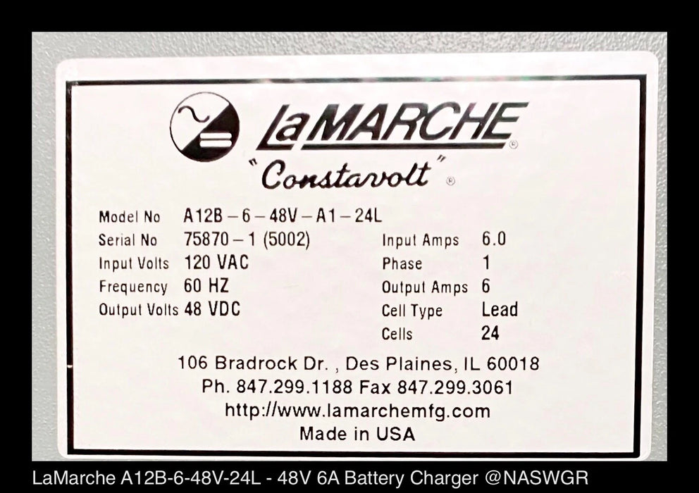 LaMarche A12B 48V Battery Charger - LaMarche A12B-6-48V-A1-24L - Surplus