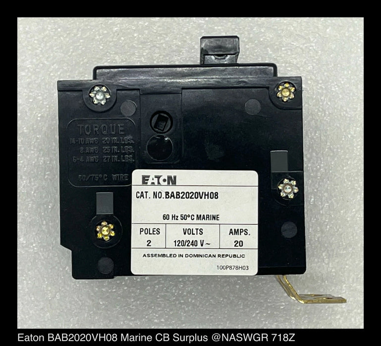 Eaton BAB2020VH08 Molded Case Circuit Breaker Marine Duty - 20 Amp - Unused
