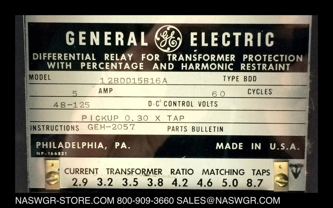 GE 12BDD15B16A Transformer Differential Relay - 5 Amp