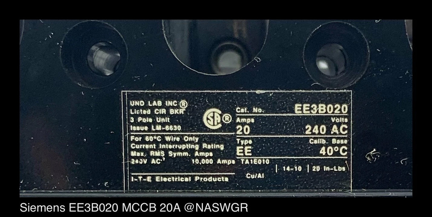 ITE EE3-B020 Molded Case Circuit Breaker - 20 Amp - Unused Surplus
