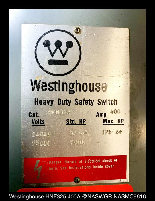 Westinghouse HFN325 Heavy Duty Safety Switch - 400A/240v/N1