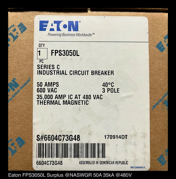 Eaton FPS3050L Molded Case Circuit Breaker - 50 Amp - Unused Surplus