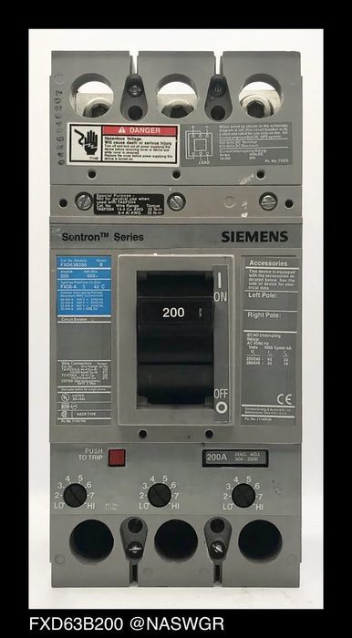Siemens FXD63B200 Molded Case Circuit Breaker - 200 Amp - Tested/1 Year Warranty