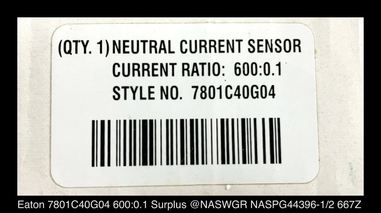 Cutler-Hammer 7801C40G04 600:0.1 Neutral Current Sensor - Surplus