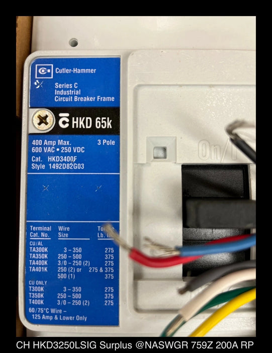 Cutler Hammer HKD3250LSIG Molded Case Circuit Breaker - 200 Amp- Unused