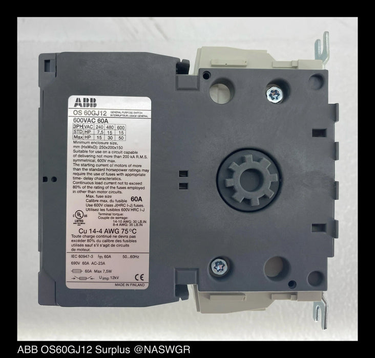 ABB Open Disconnects, OS60 Series Item# OS60GJ12 - Disconnect Switch