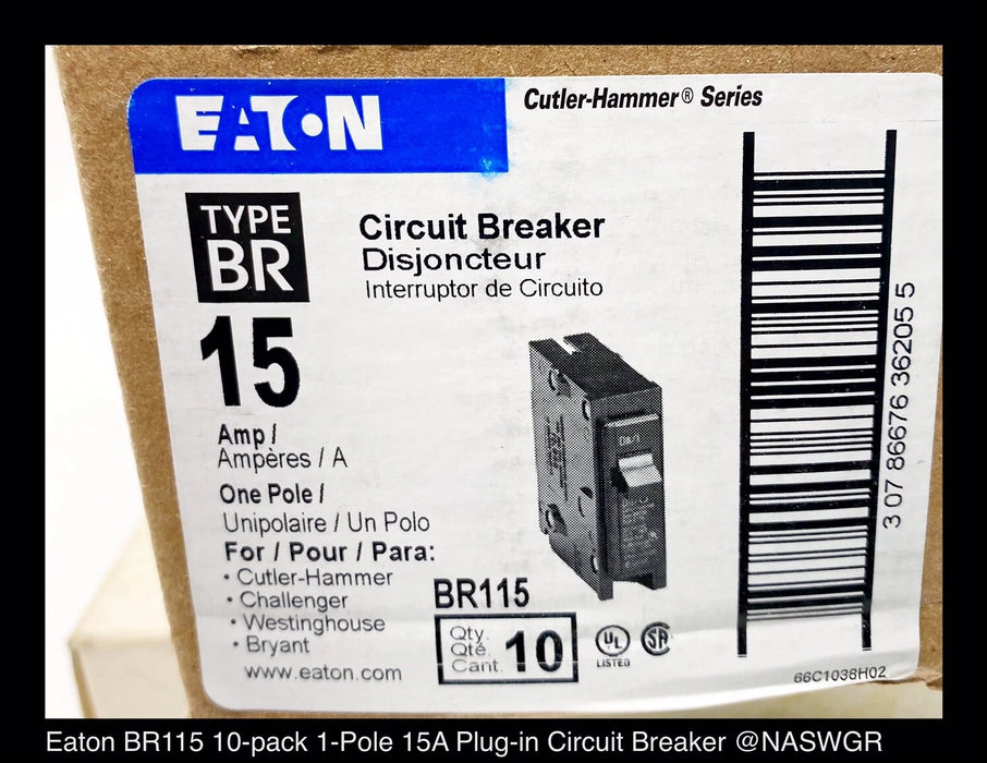 Eaton BR115 Molded Case Circuit Breaker - 15 Amp - 10 Pack - Unused Surplus