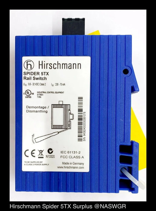 Hirschmann Spider 5TX - Ethernet Rail Switch, 5 Port, Unmanaged, 24 VDC, 100mA