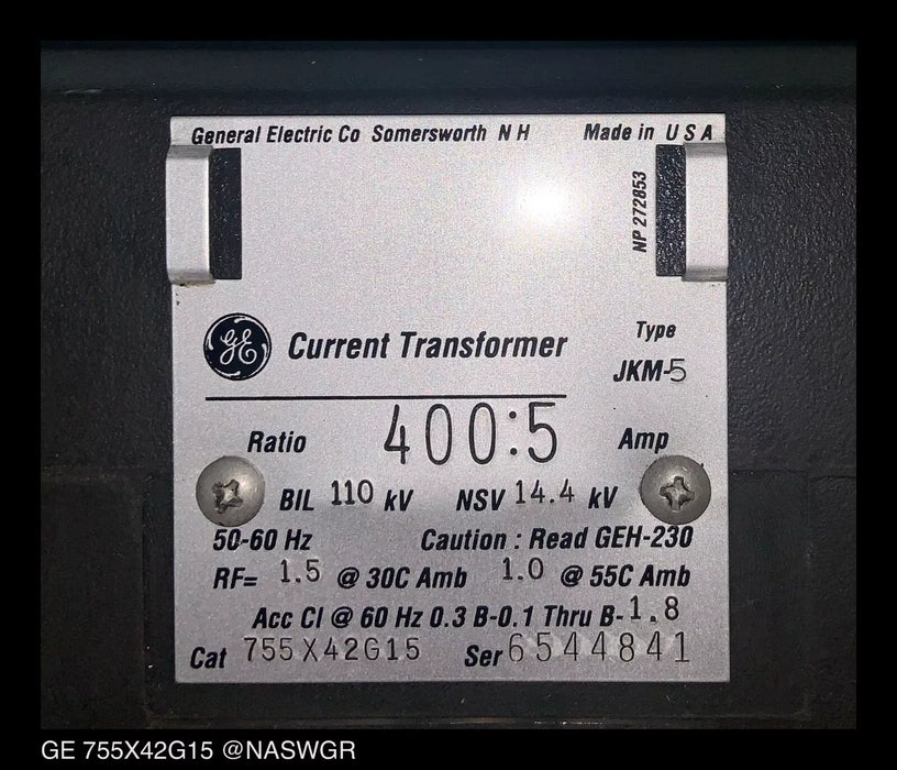 General Electric JKM-5, 755X42G15 Current Transform - 400:5 Amp