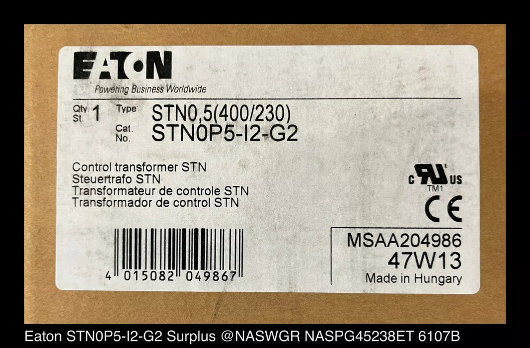 Eaton STN0P5-I2-G2 Control Transformer STN -Type: STN0,5 (400/230) - Surplus
