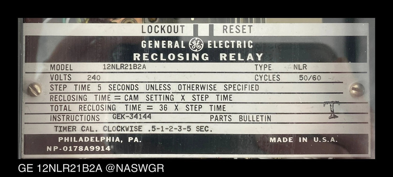 GE 12NLR21B2A Multi-Shot Reclosing Relay - 240vAC