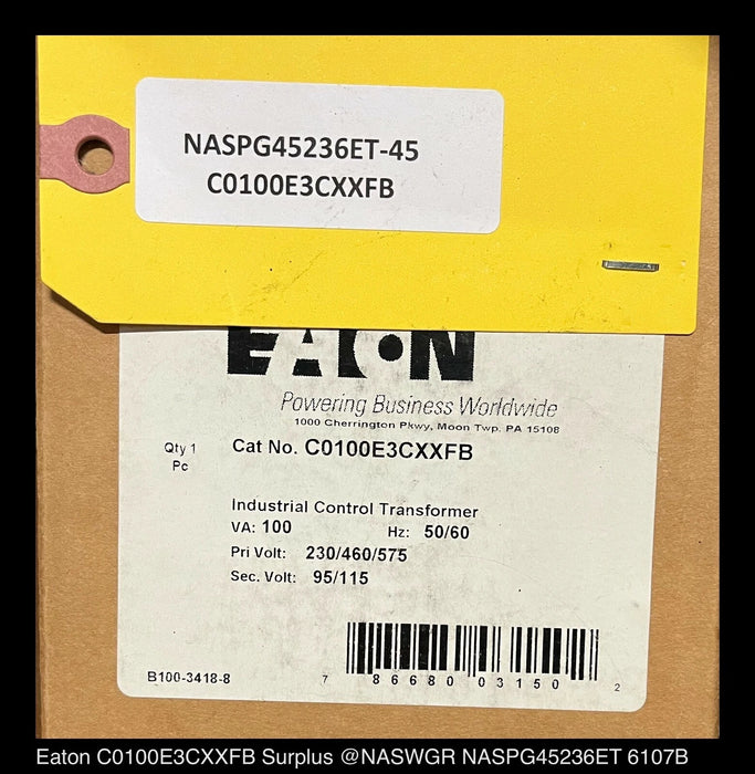 Eaton C0100E3CXXFB 100VA Industrial Control Transformer - Surplus