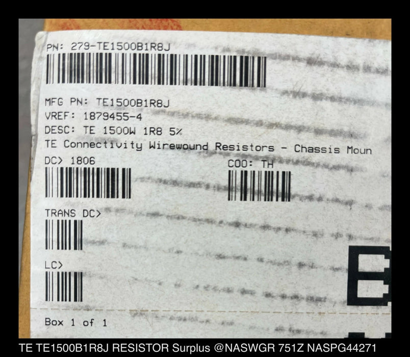 TE Connectivity TE1500B1R8J Wire-wound Resistor Surplus - Unused in Box