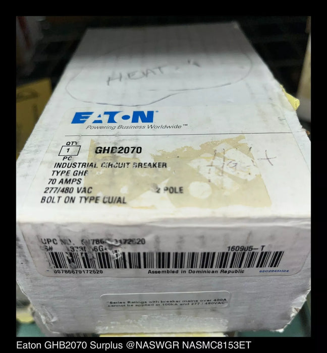 Eaton GHB2070 Molded Case Circuit Breaker - 70 Amp - Unused Surplus