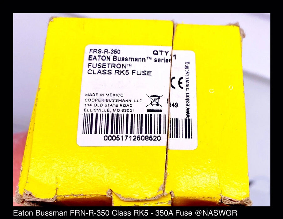 Eaton Bussman FRS-R-350 Class RK5 Fusetron® 350Amp Fuse - New Surplus