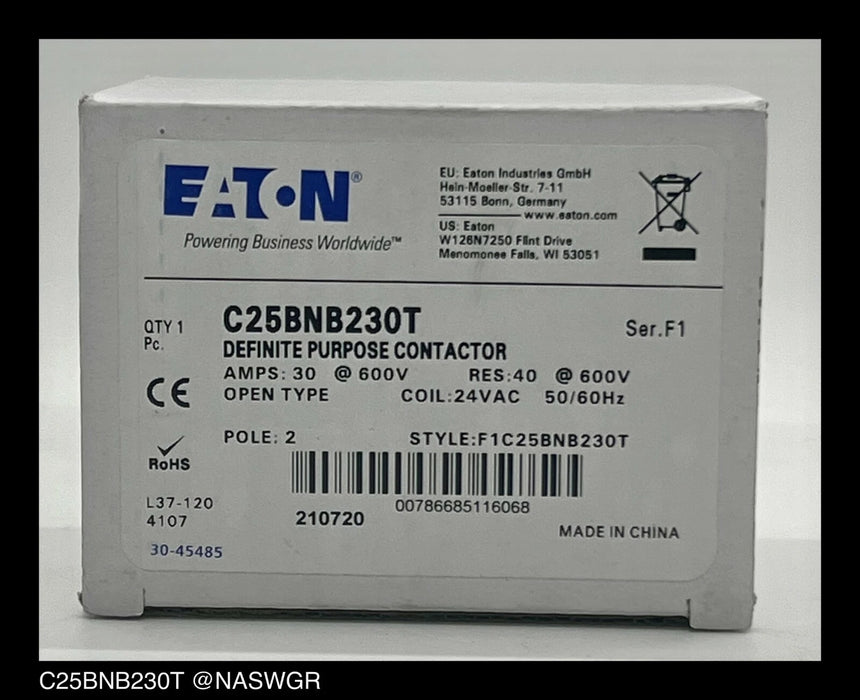 Eaton C25BNB230T Definite Purpose Contactor - 24vAC - Unused Surplus