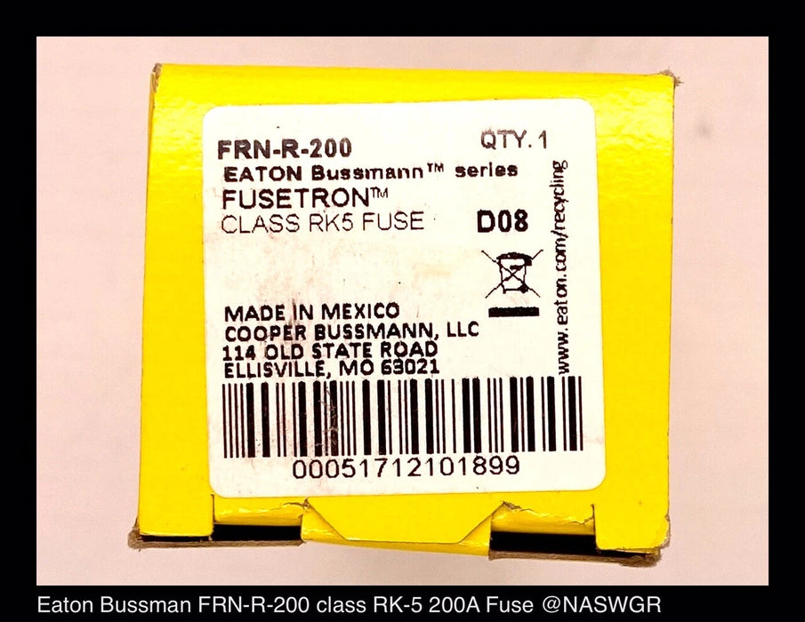 Eaton Bussman FRN-R-200 Class RK5 Fusetron® 200Amp Fuse - Unused Surplus