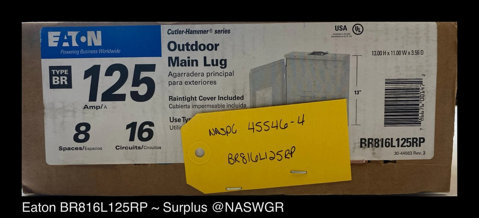 Eaton BR816L125RP - Eaton BR Main Lug Load-Center - Unused