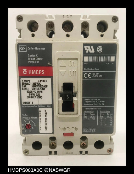 Cutler Hammer HMCPS003A0C Motor Circuit Protector - 3 Amp