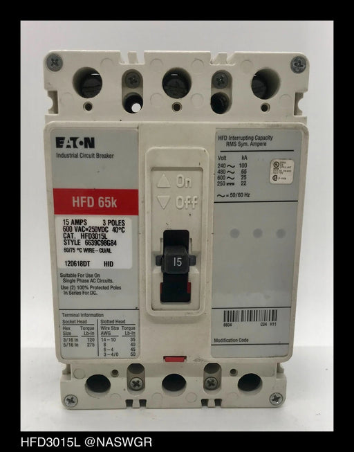 Eaton HFD3015L Molded Case Circuit Breaker - 15 Amp