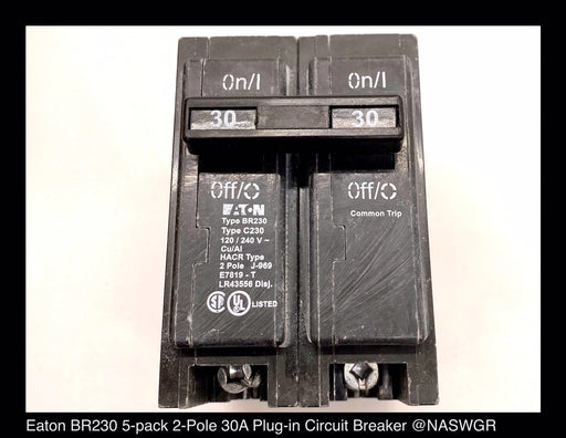 Eaton BR230 Molded Case Circuit Breaker - 2P-30 Amp - 5 Pack - Unused Surplus