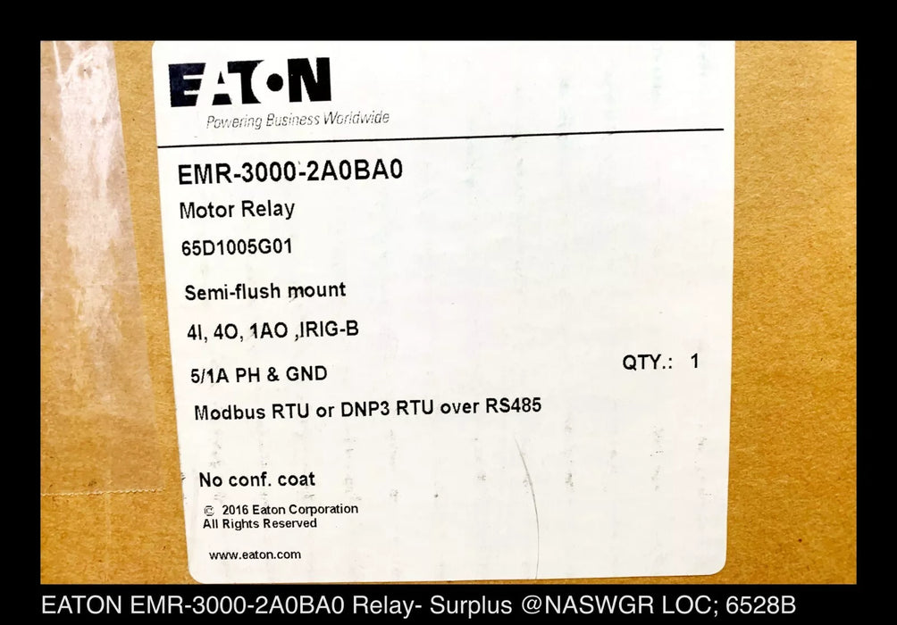 Eaton EMR-3000-2A0BA0 Motor Relay Style# 65D1005G01 - Surplus