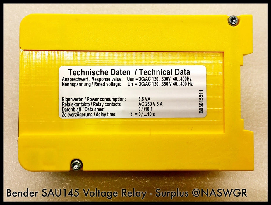 Bender B9301551 Under/Over Voltage Relay SUA145 - Surplus