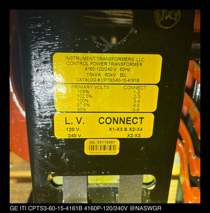 GE ITI CPTS3-60-15-4161B Control Power Transformer - Shelf Surplus