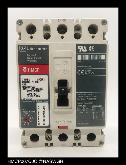 Cutler Hammer HMCP007C0C Motor Circuit Protector - 7 Amp