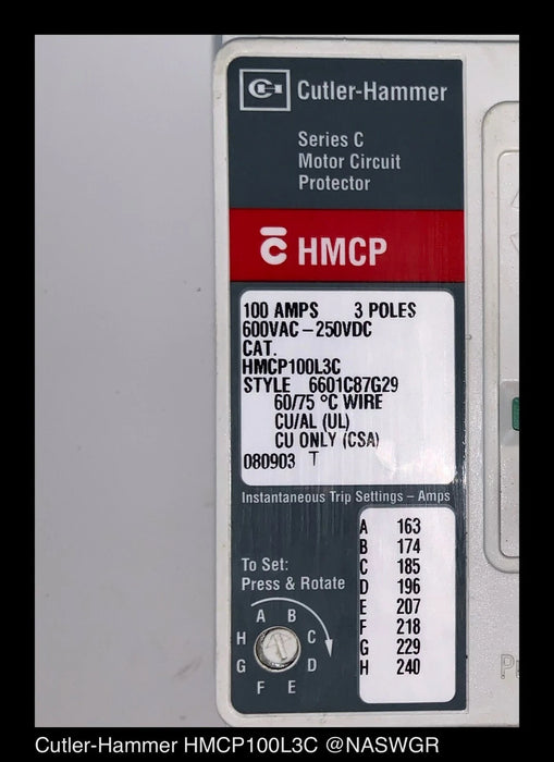 Cutler Hammer HMCP100L3C Motor Circuit Protector  - 100 Amp - Unused Surplus