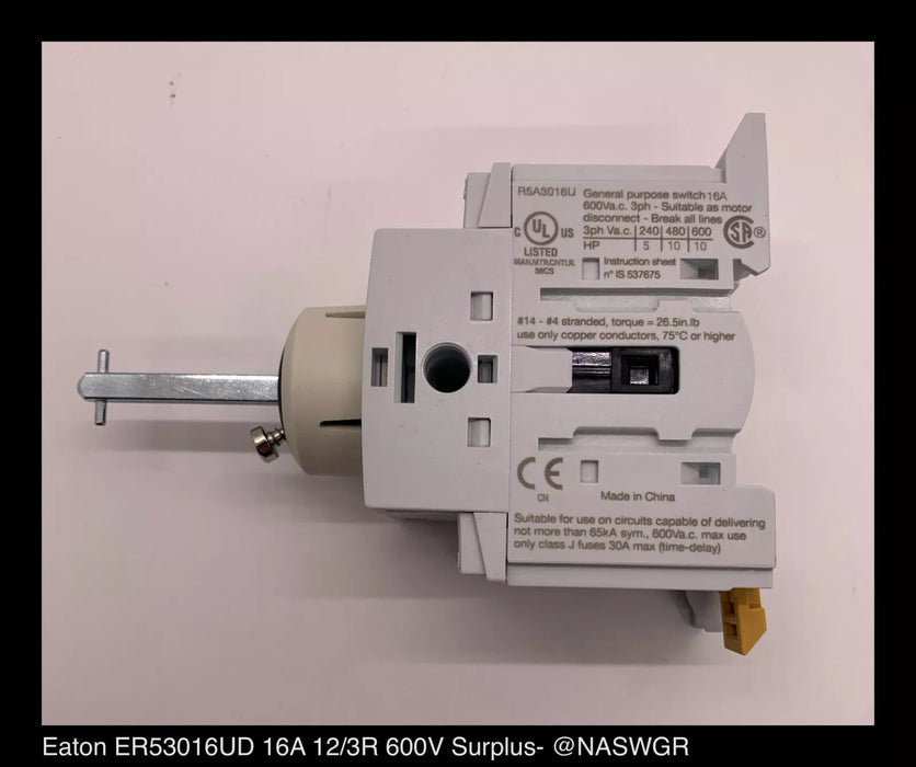 ER53016UD - Eaton Enclosed Rotary Disconnect Switch ER53016UD 16 amp - Surplus