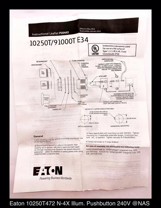 Eaton 10250T472 Illuminated Pushbutton Operator - Surplus