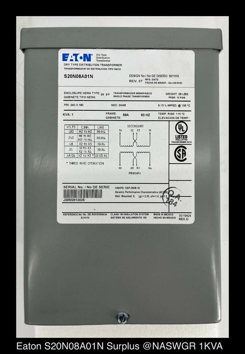 Eaton S20N08A01N Boost/Buck Encapsulated Transformer 1 KVA - Surplus