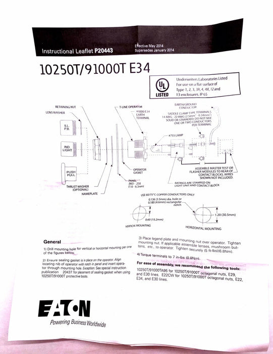 Eaton E34FPB297LGP2A - Corrosion Resistant Pre-Test Indicating LT - Surplus