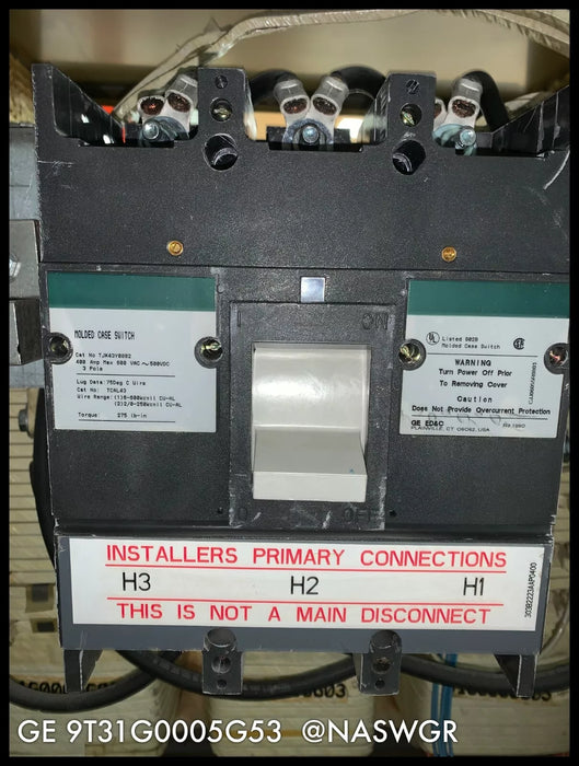 GE 9T31G0005G53 112.5kVA K-Factor Transformer - 480V-208/120Y Primary Switch