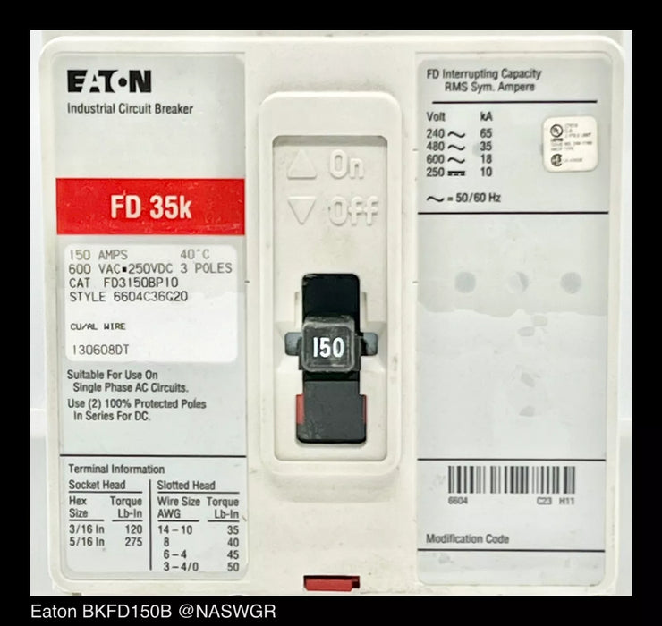 Eaton BKFD150B Main or Subfeed Breaker Kit - 150 Amp - Unused Surplus FD3150BP10