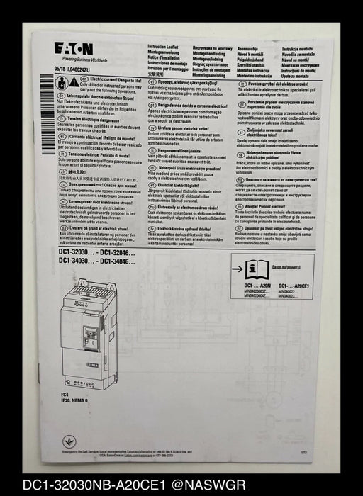 Eaton DC1-32030NB-A20CE1 ~ Eaton Power XL Variable Frequency Drive ~ Surplus