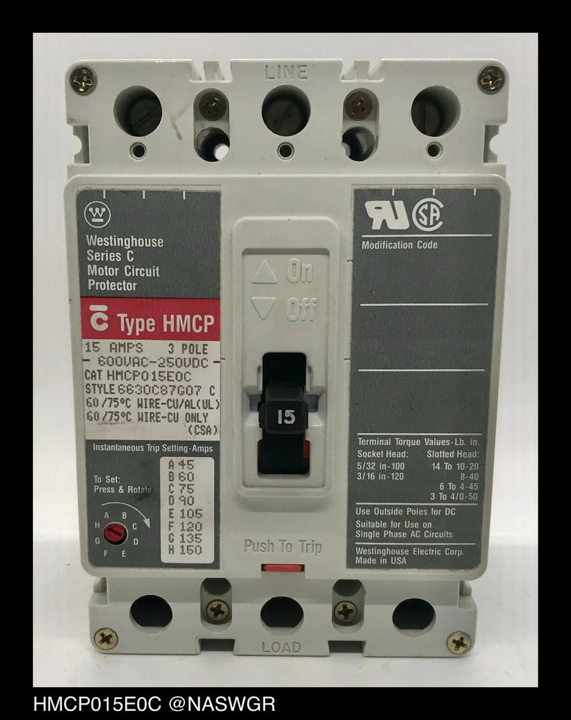 Westinghouse HMCP015E0C Motor Circuit Protector - 15 Amp