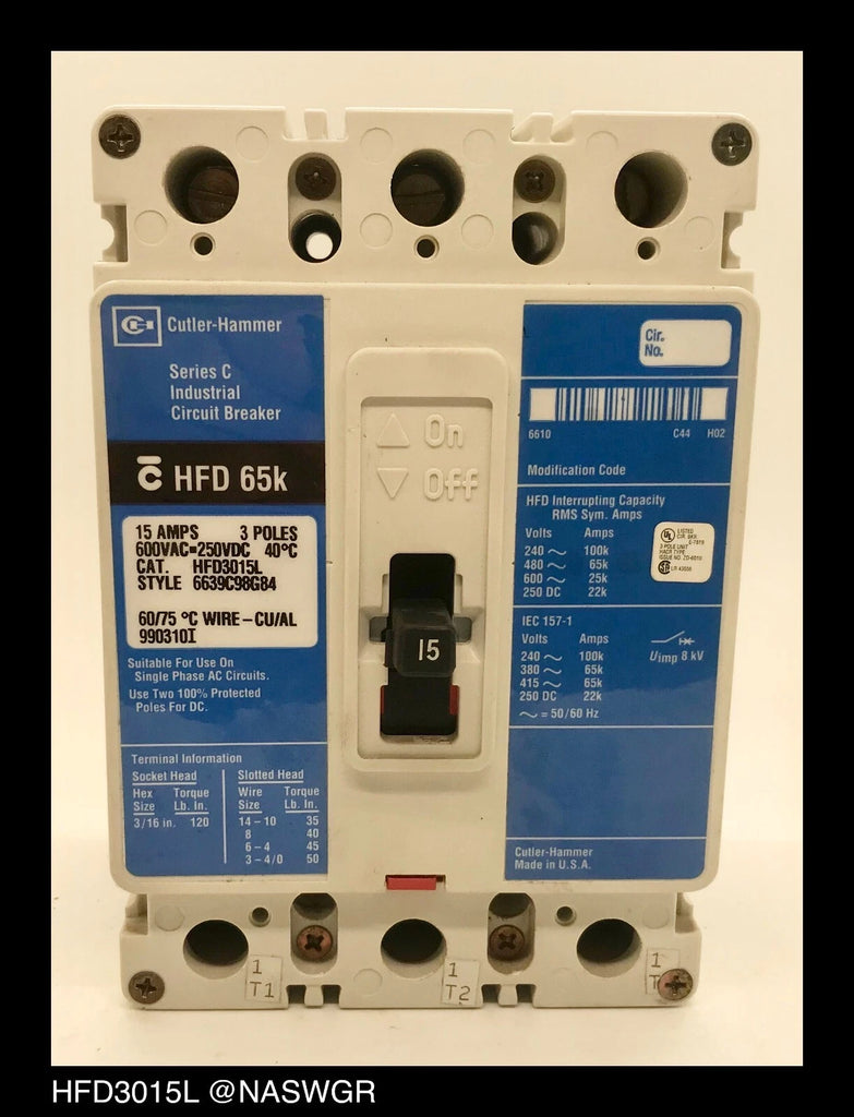 Cutler Hammer HFD3015L Molded Case Circuit Breaker - 15 Amp