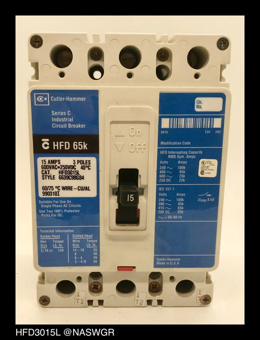 Cutler Hammer HFD3015L Molded Case Circuit Breaker - 15 Amp