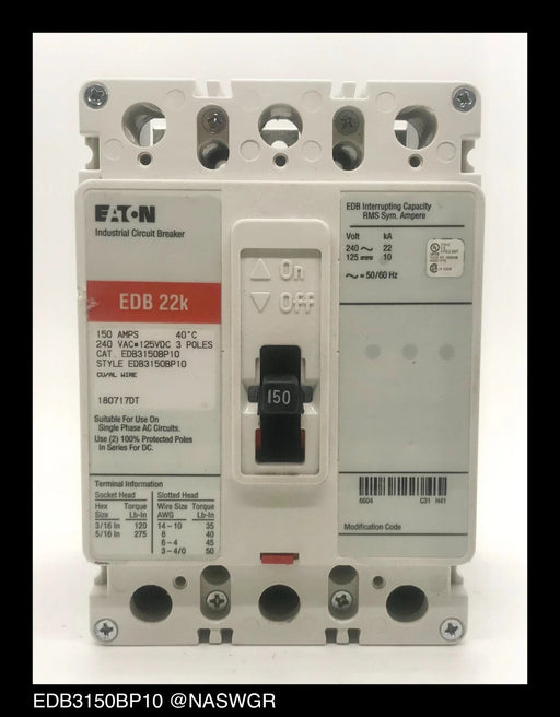 Eaton EDB3150BP10 Molded Case Circuit Breaker - 150 Amp
