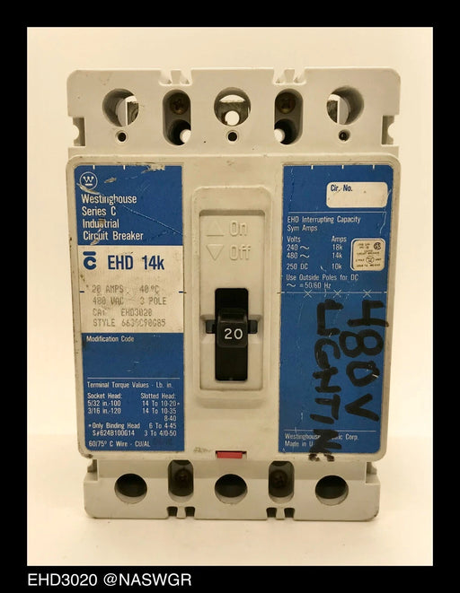 Westinghouse EHD3020 Molded Case Circuit Breaker - 20 Amp