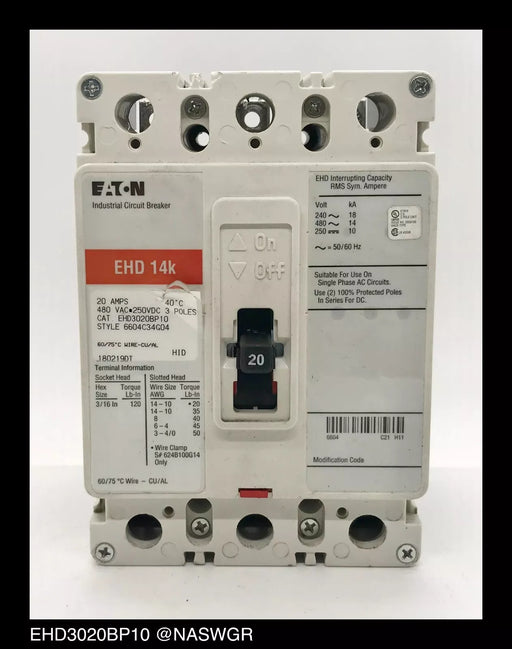 Eaton EHD3020BP10 Molded Case Circuit Breaker - 20 Amp